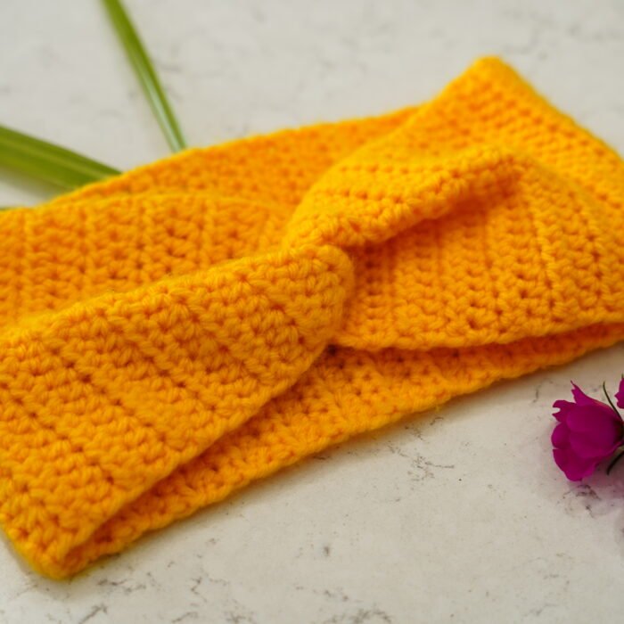 Crochet Mustard Bow Headband