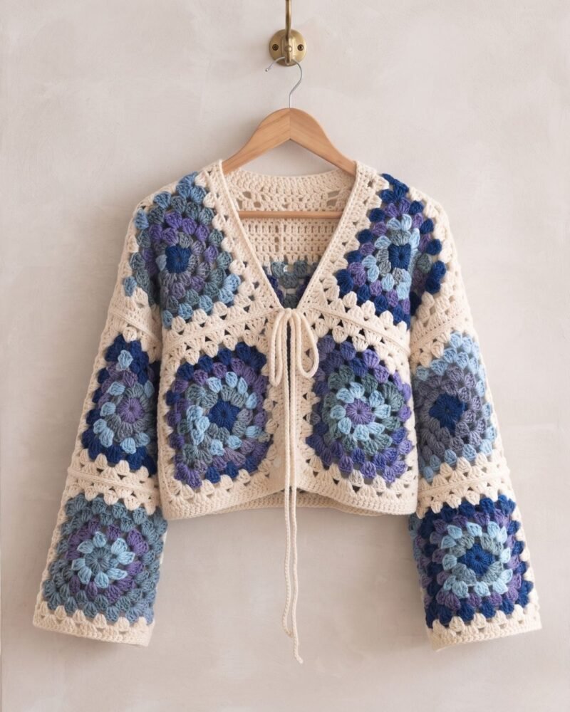 Midnight Bloom Granny Square Crochet Cardigan