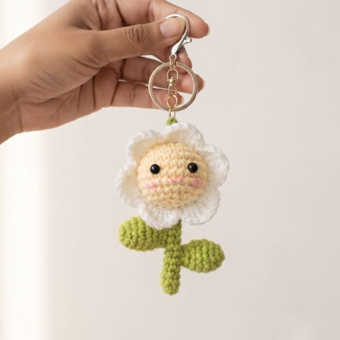 Handmade Crochet Daisy Flower Keyring