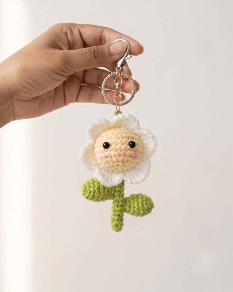 Handmade Crochet Daisy Flower Keyring