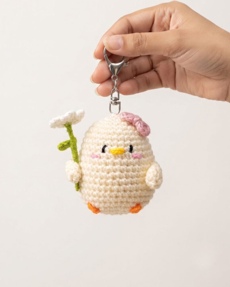 Handmade Crochet Chick Flower Keyring