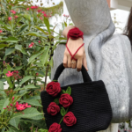 Black Crochet Rose Tote Bag