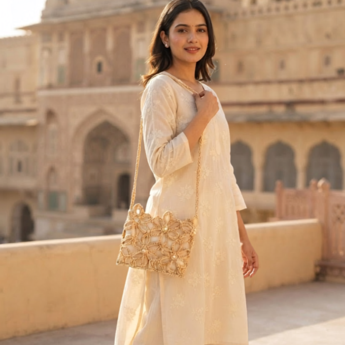 Ivory Crochet Floral Shoulder Bag