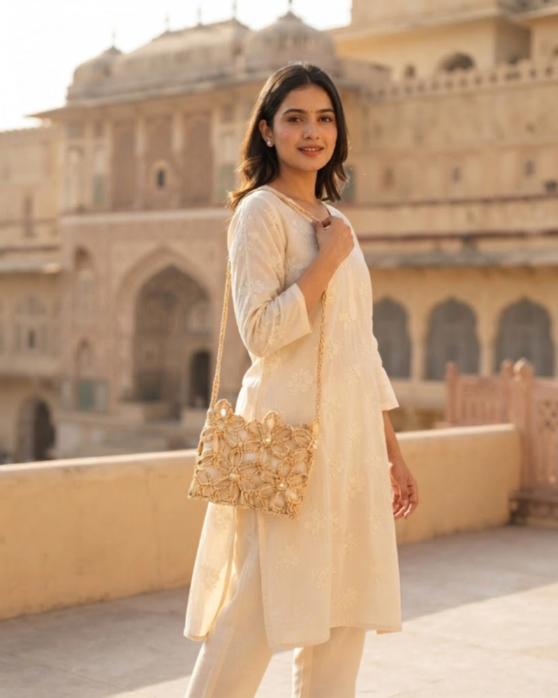 Ivory Crochet Floral Shoulder Bag